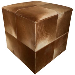 20th Century Cowhide Cube Ottoman or Pouf in Light Brown SALE