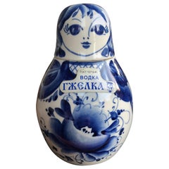 Vintage Russian Gzhel Handpainted Cobalt Blue White Porcelain Vodka Matryoshka SALE 