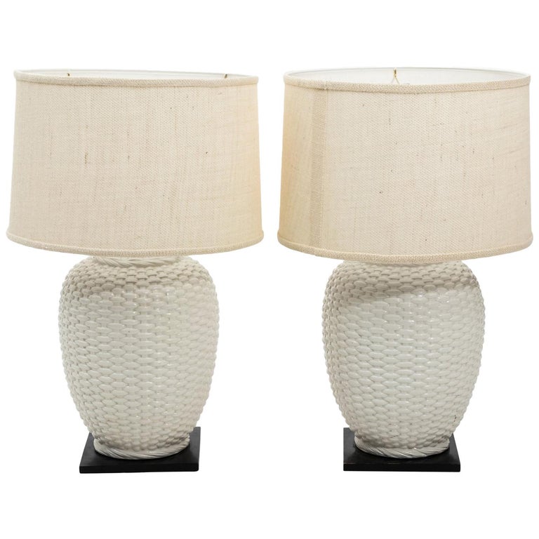 Pair of Ceramic Basket Weave Lamps at 1stDibs