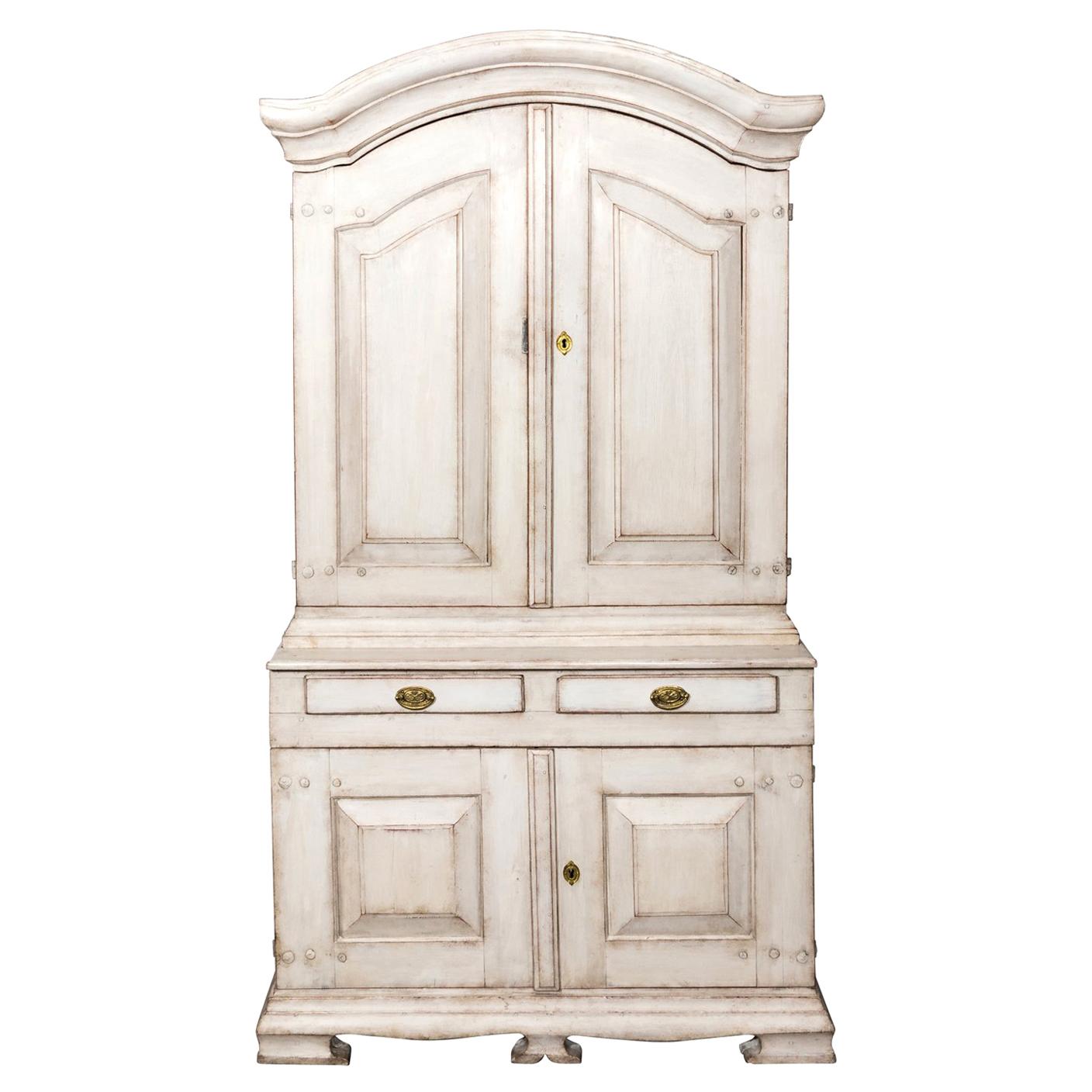White Painted Swedish Baroque Cupboard For Sale