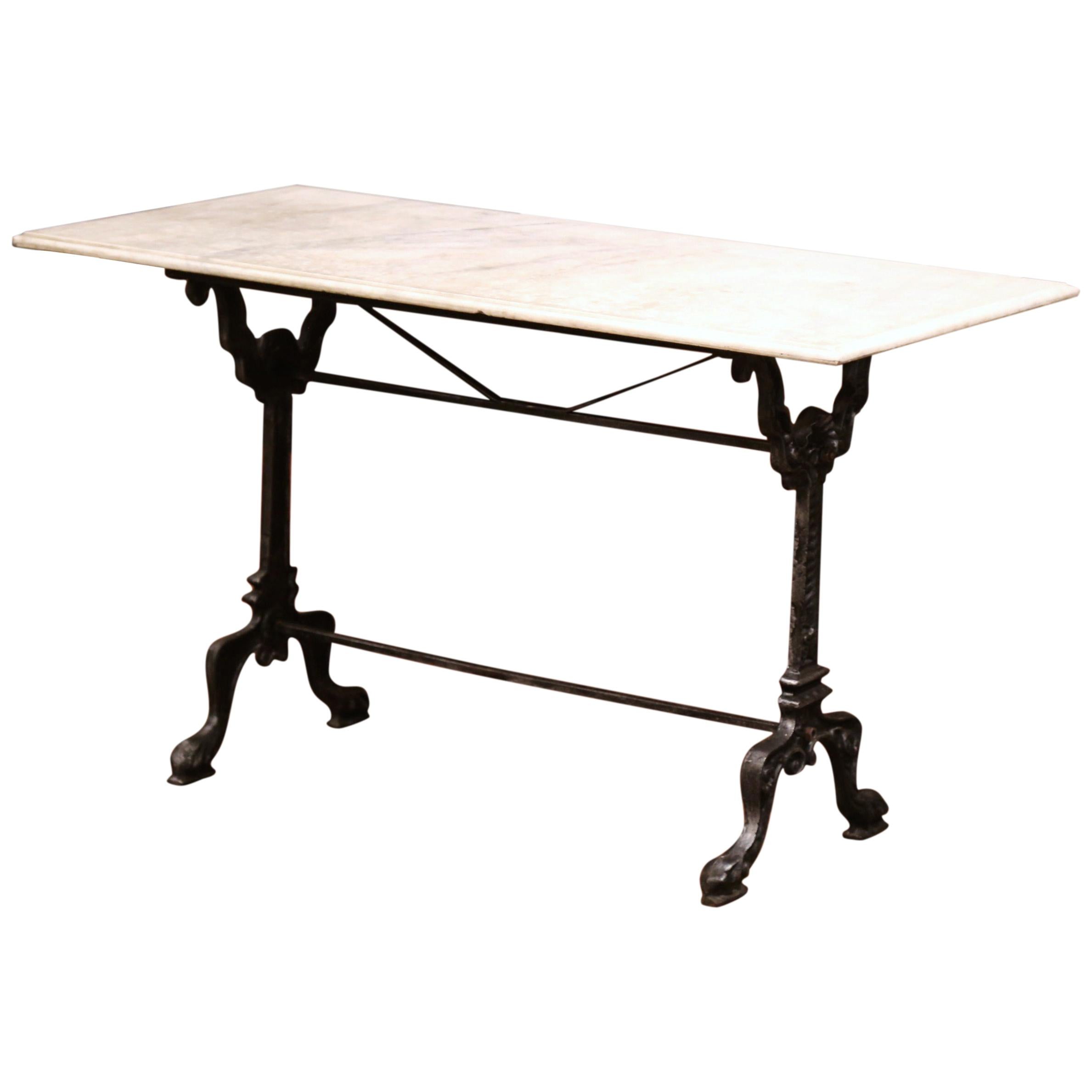 19th Century French Black Iron Bistrot Table with Original White Marble Top