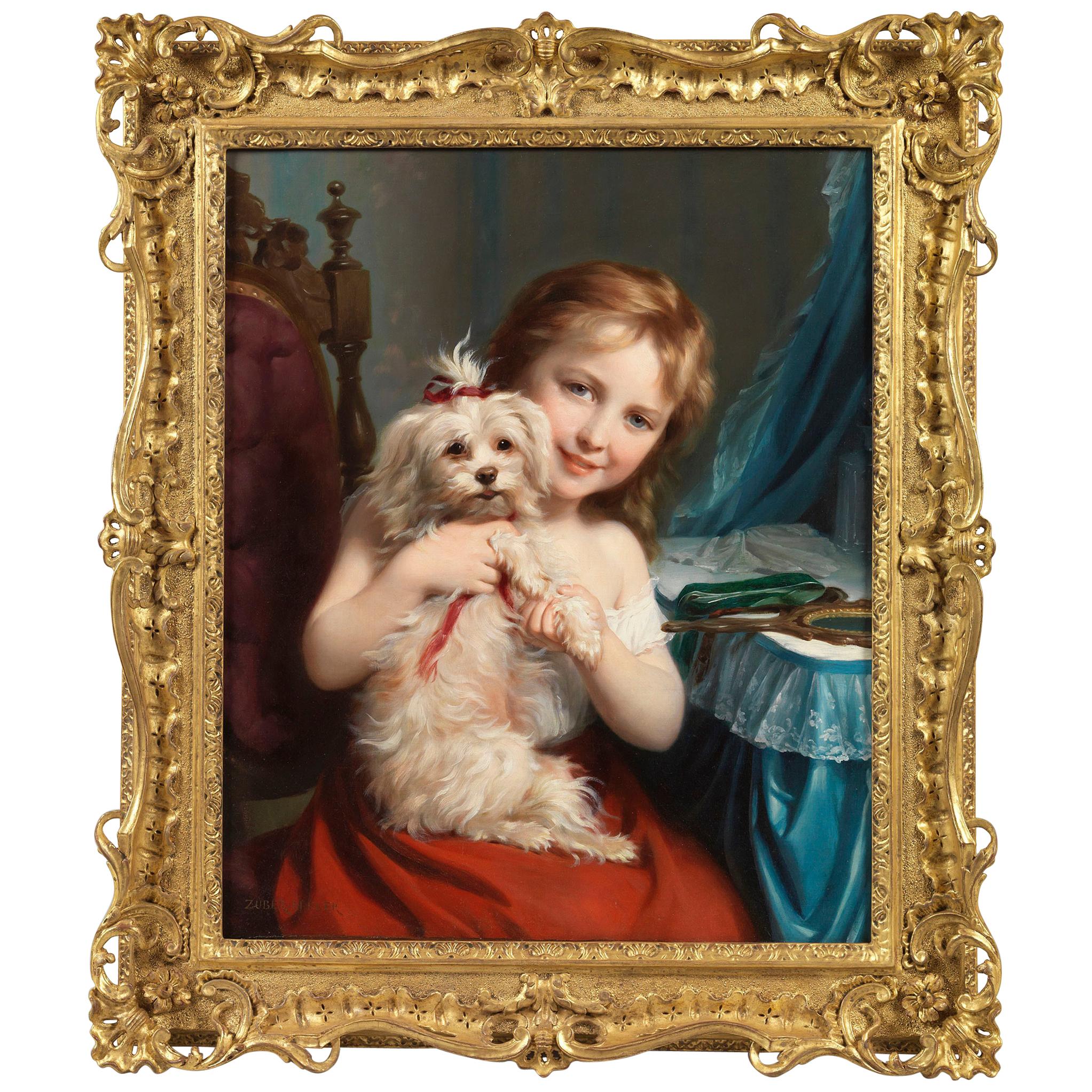 Fritz Zuber-Bühler a Young Girl with a Maltese Terrier For Sale