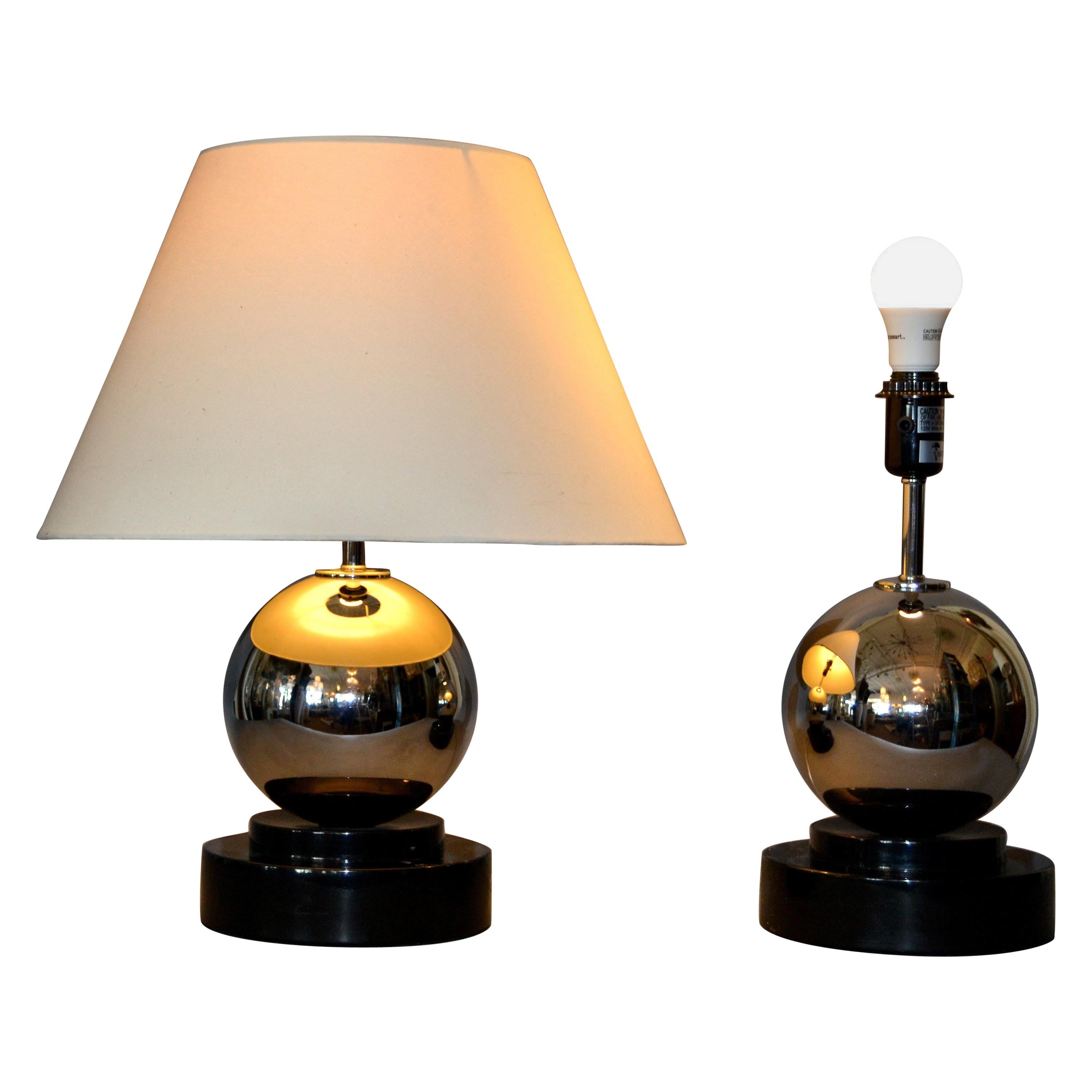 Pair, Modern Van Teal Chrome Ball Table Lamps  