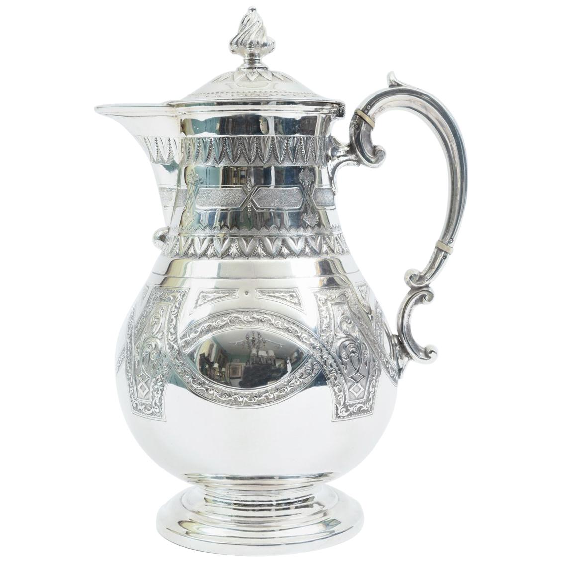 Ornate Exterior Design Details English Silver Plate Tea or Coffee Pot