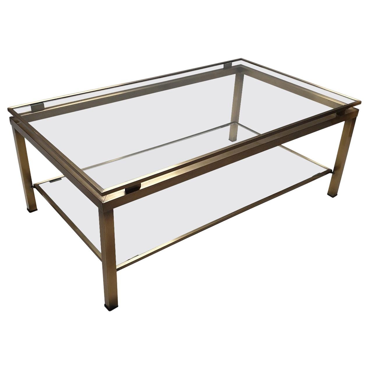 Brass Rectangular 2-Tiers Coffee Table by Ben Demmers for BD Design, 1980s For Sale