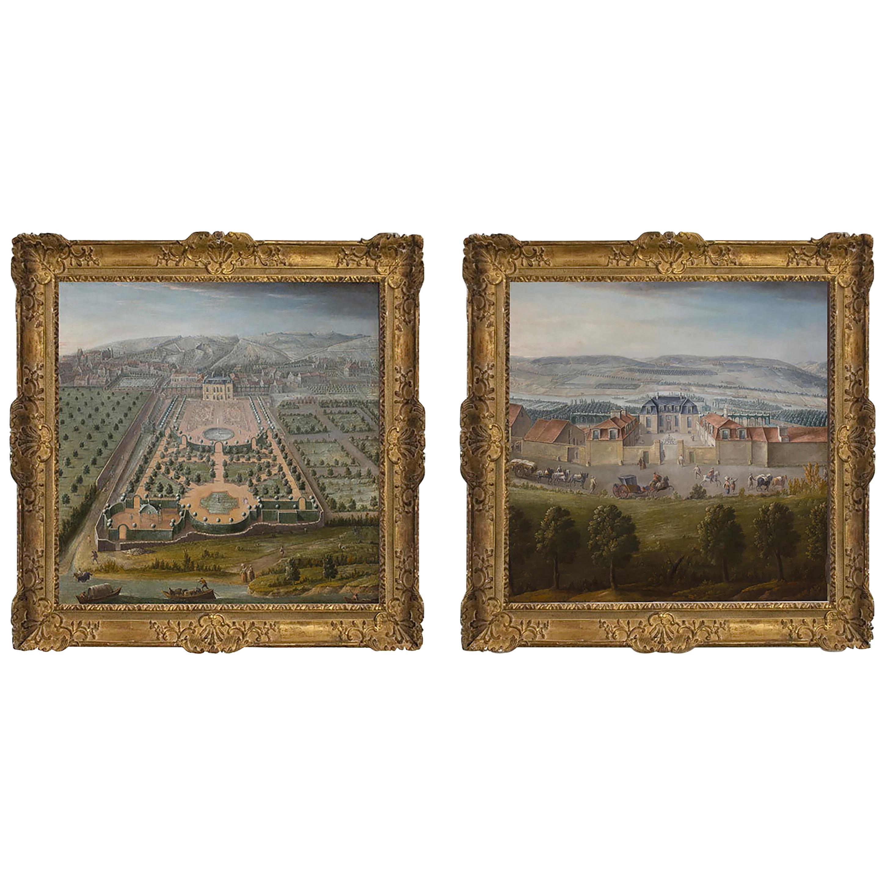 Pair of Topographical Portraits of the Pavillion and Village of Vaux-Sur-Seine For Sale