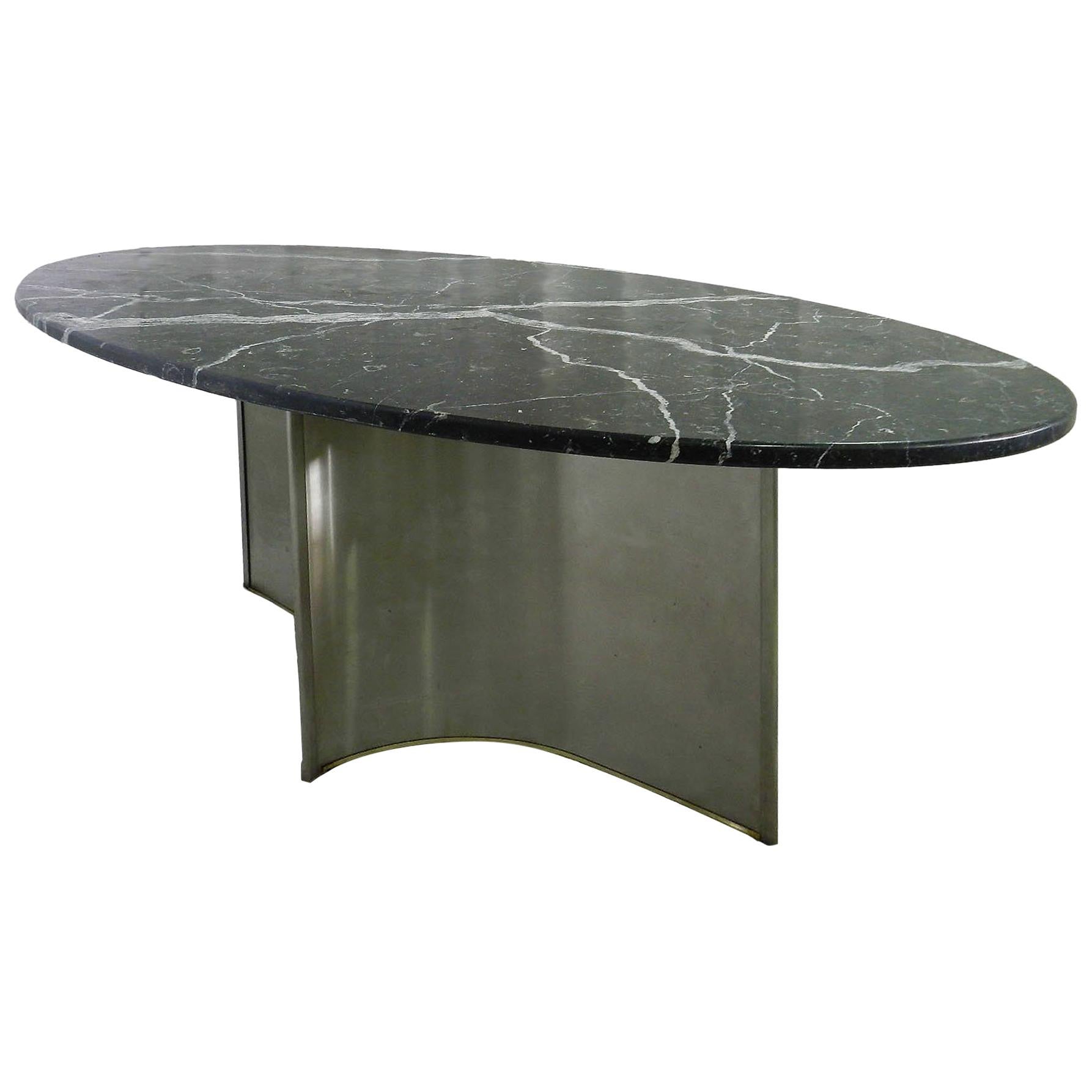 Midcentury Dining Table Marble Steel Metal Base in the Manner of Maison Jansen