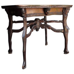 Swiss Alps Folk Art Unique Carved 19th Century Wooden Table