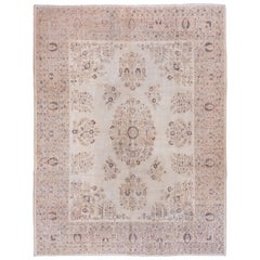 Midcentury Distressed Oushak Carpet, Light Palette