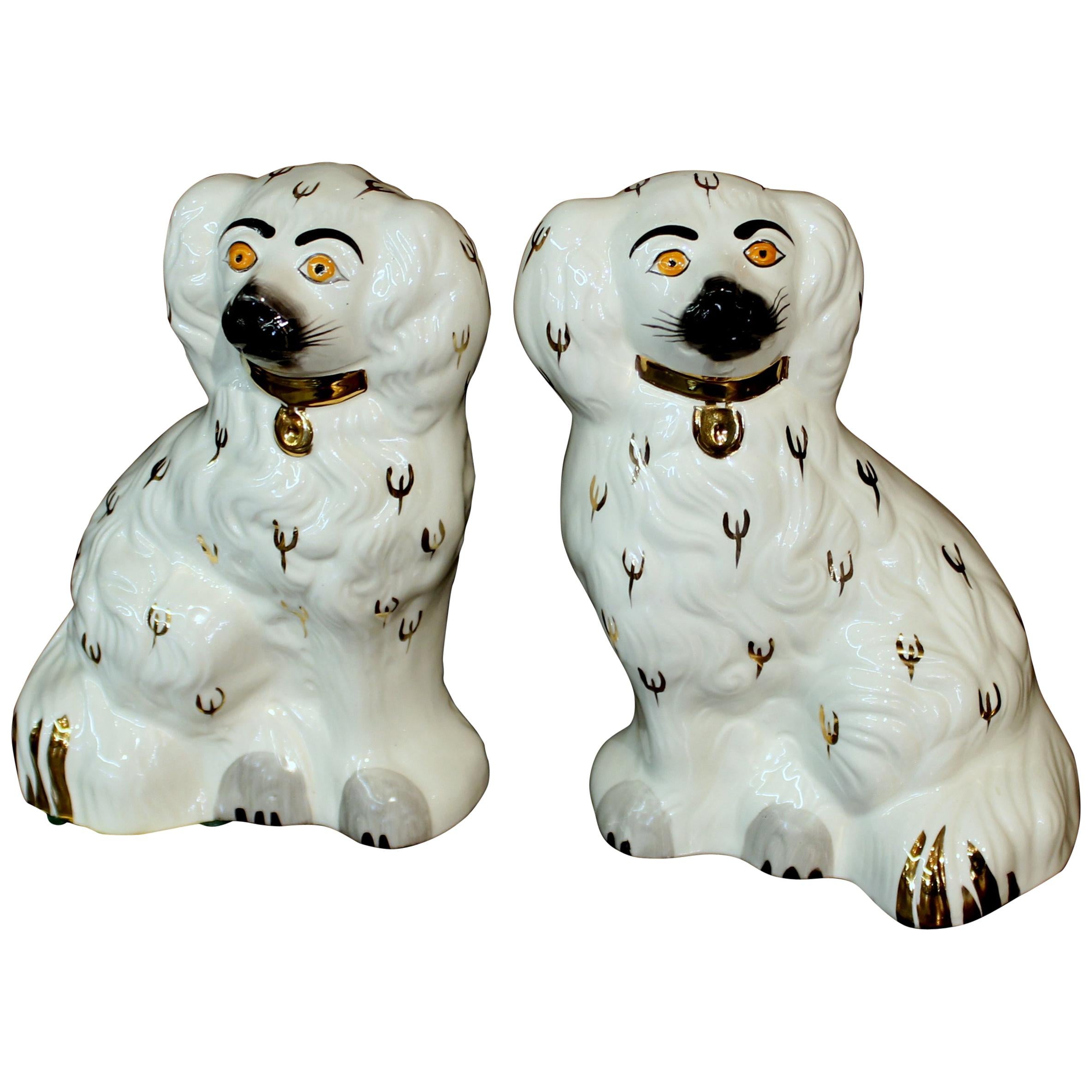 Pair of English Beswick Pottery "Staffordshire" Small Mantle Dogs