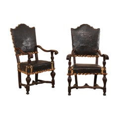 Pair of Early 18th Century Italian Leather Armchairs