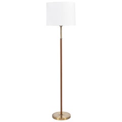 1950s Brass and Brown Leather Floor Lamp