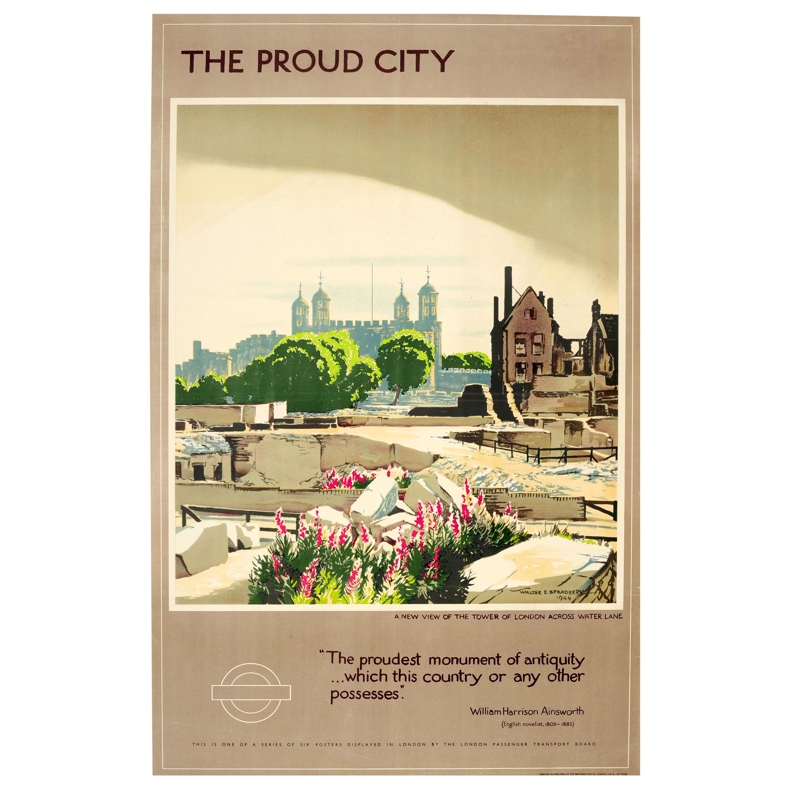 Affiche London Transport, The Proud City, avec la tour de Londres, datant de la Seconde Guerre mondiale