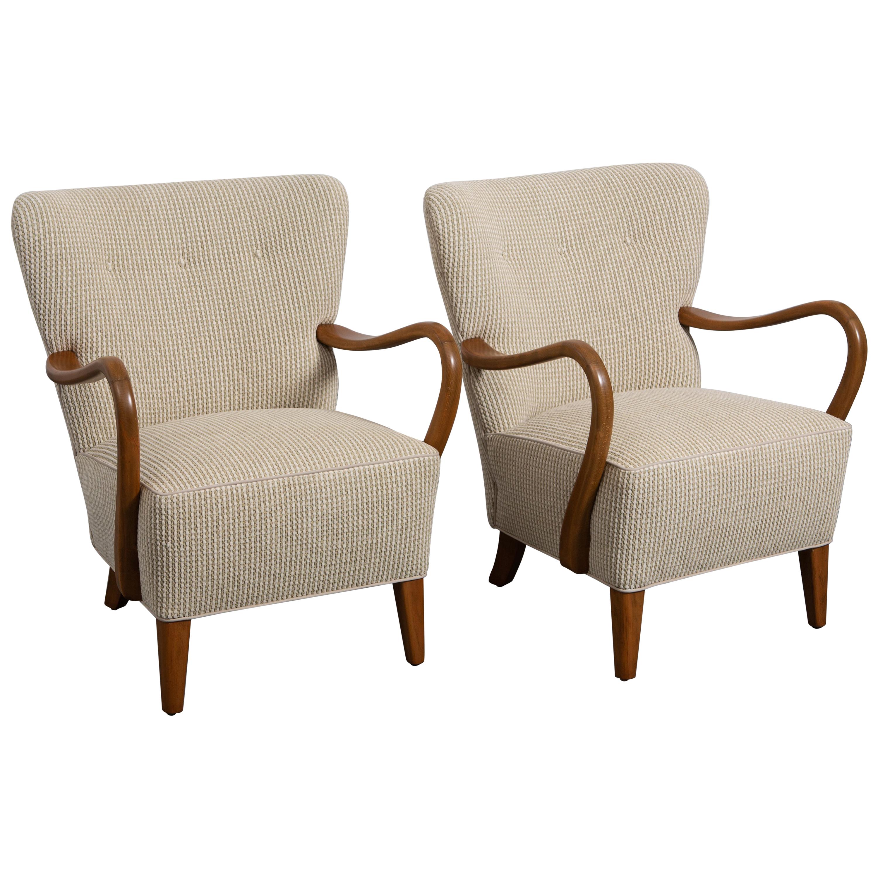 Pair of Midcentury Curved Wood Armchairs