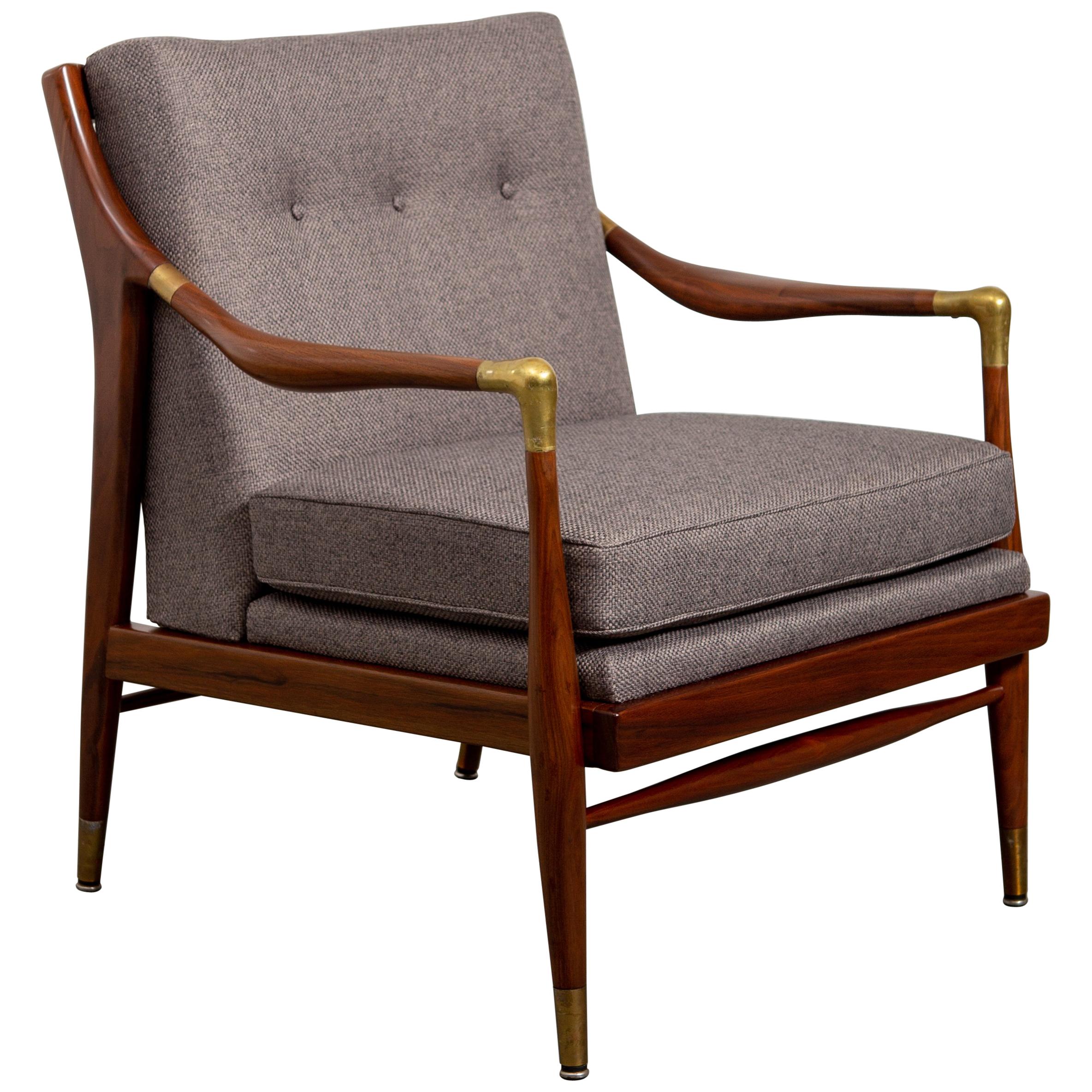 Restored American Midcentury Armchair with Brass Accents