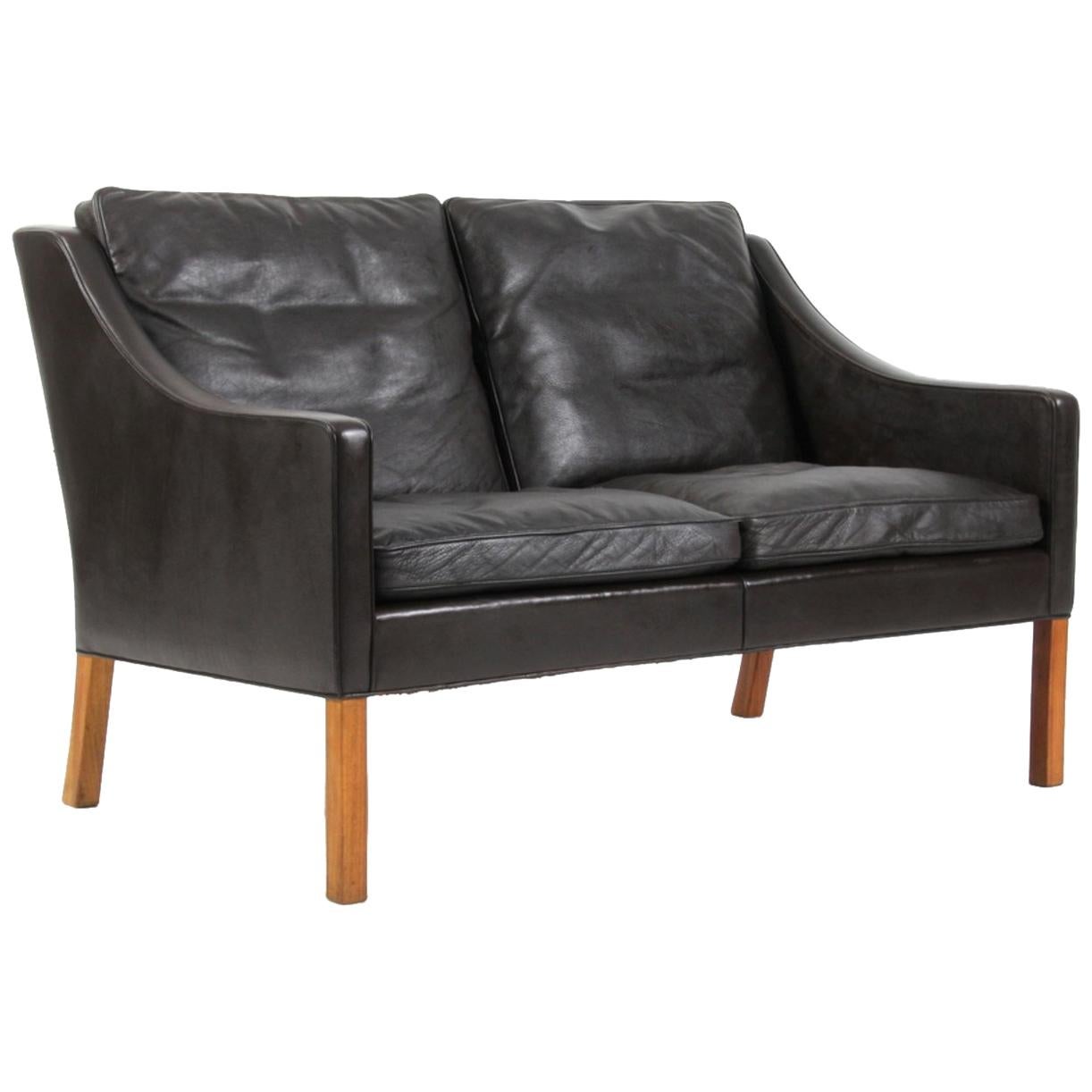 Børge Mogensen Two-Seat Sofa, Model 2208, Original Dark Brown Leather