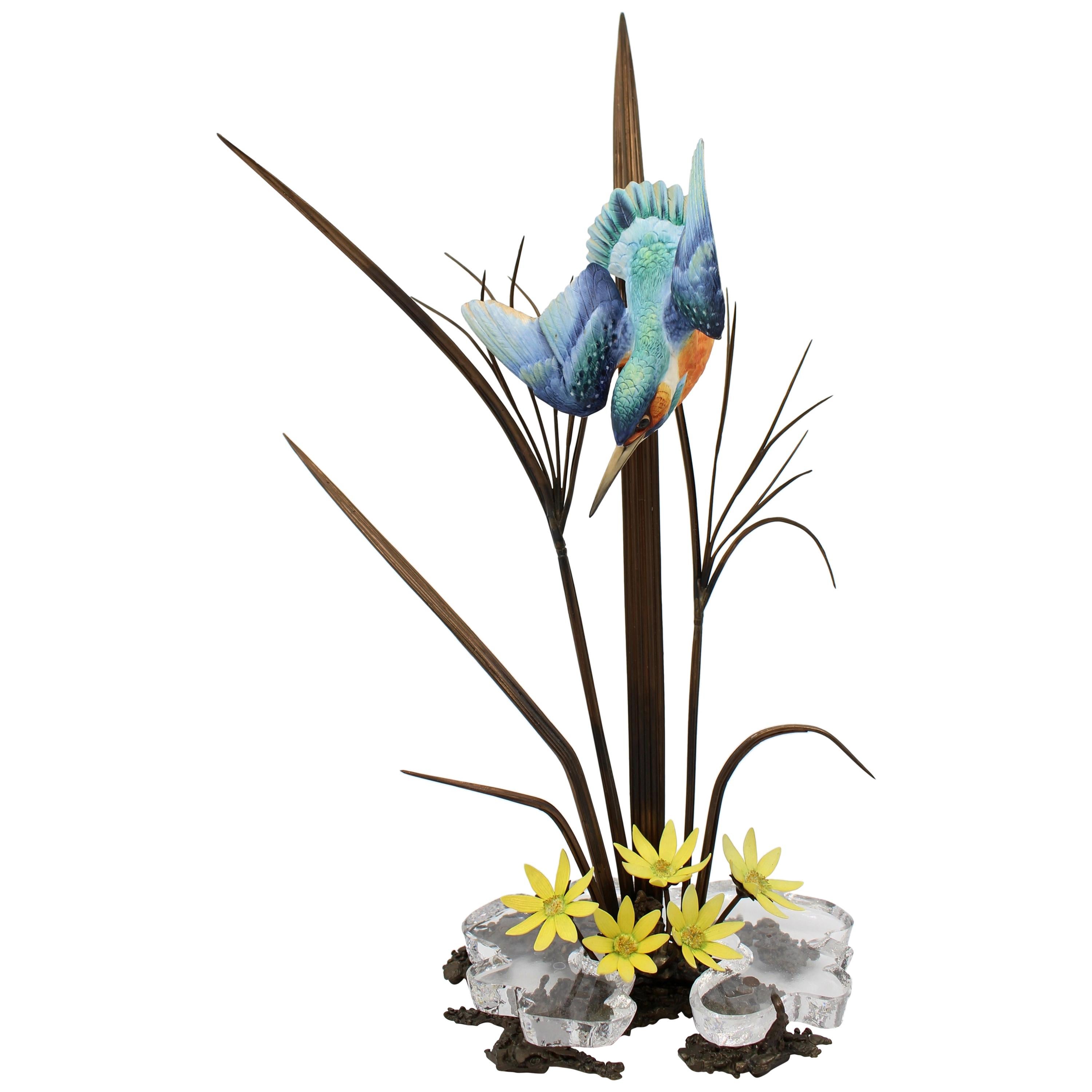 Albany Kingfisher Sculpture Porcelain Bronze and Rock Crystal