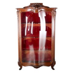 Antique French Art Nouveau Carved Walnut Vitrine China Cabinet from Paris