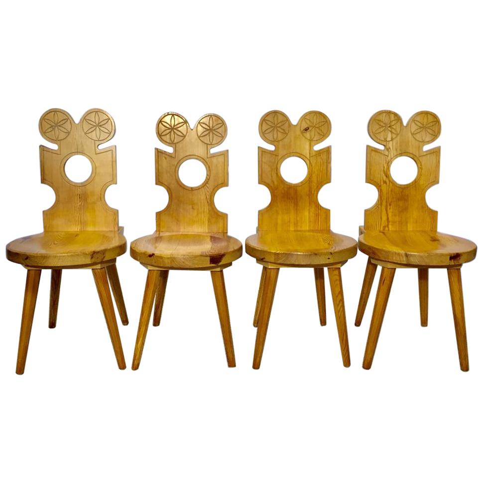 Set of Four Midcentury Swedish Pine Chairs For Sale at 1stDibs