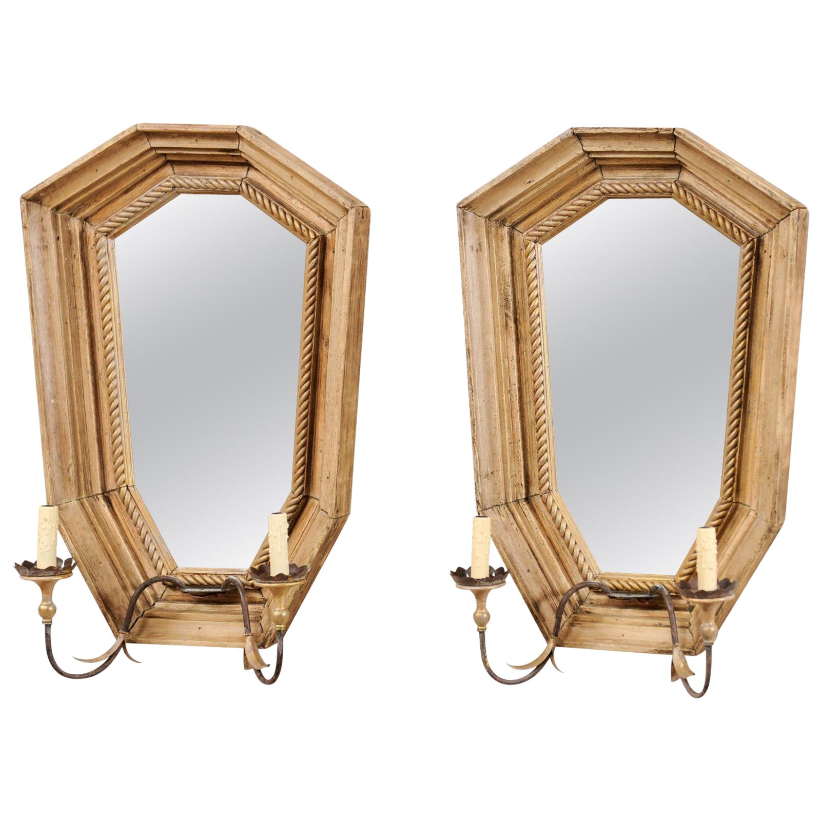 Italian Mid-20th Century Sconces with Large Mirrored Back-Plate
