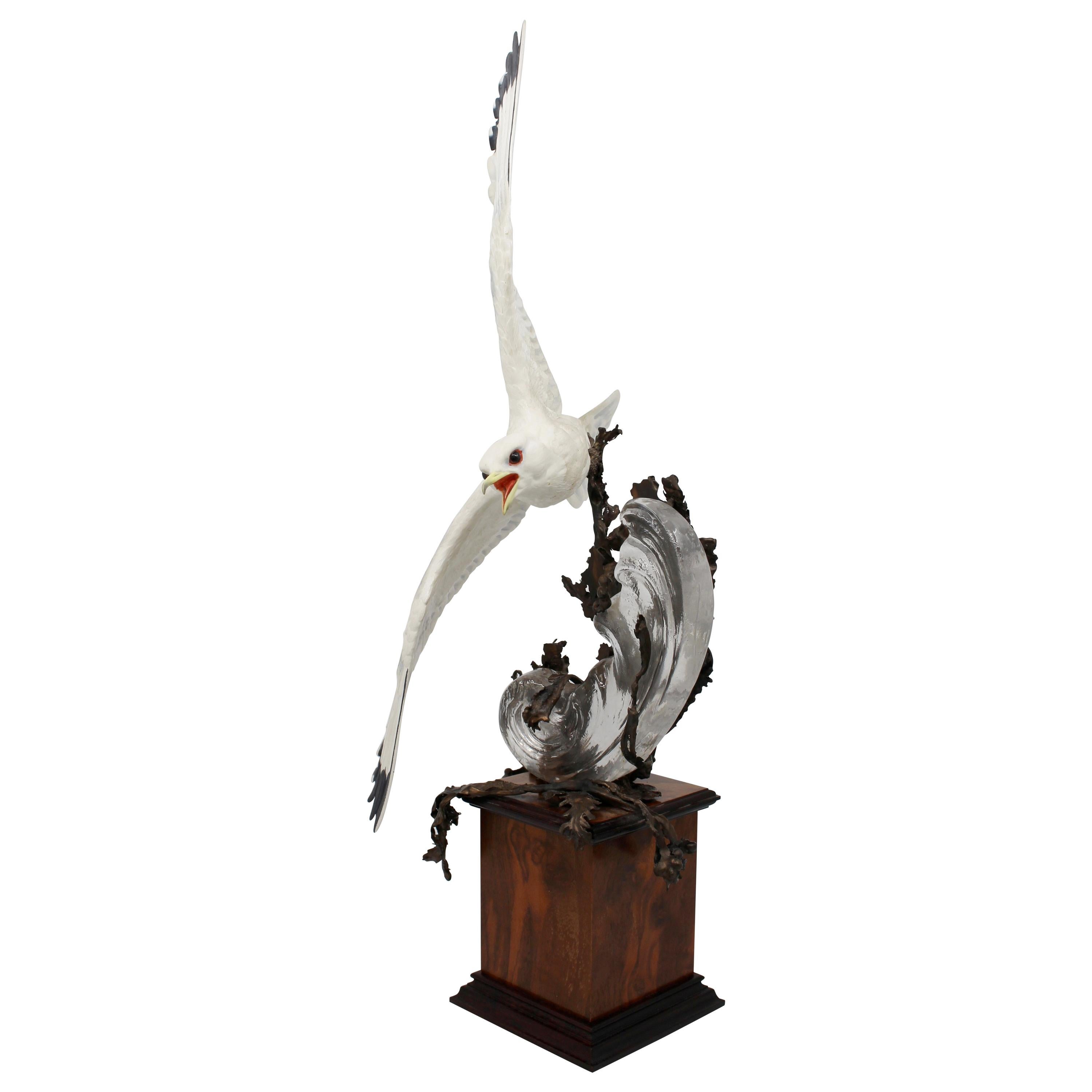 Albany Limited Edition Kittiwake Sculpture Porcelain on Bronze and Rock Crystal For Sale
