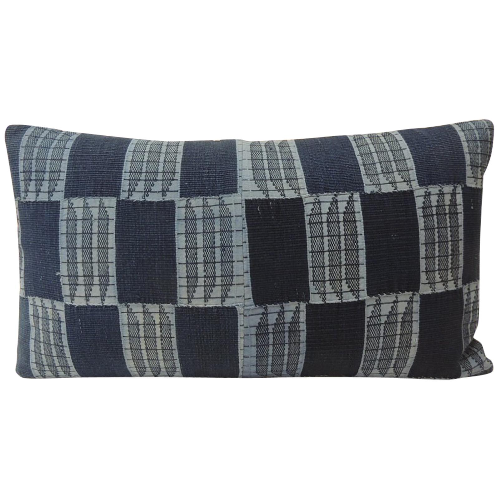 Pair of Vintage Indigo and Blue African Woven Pattern Decorative Lumbar Pillows