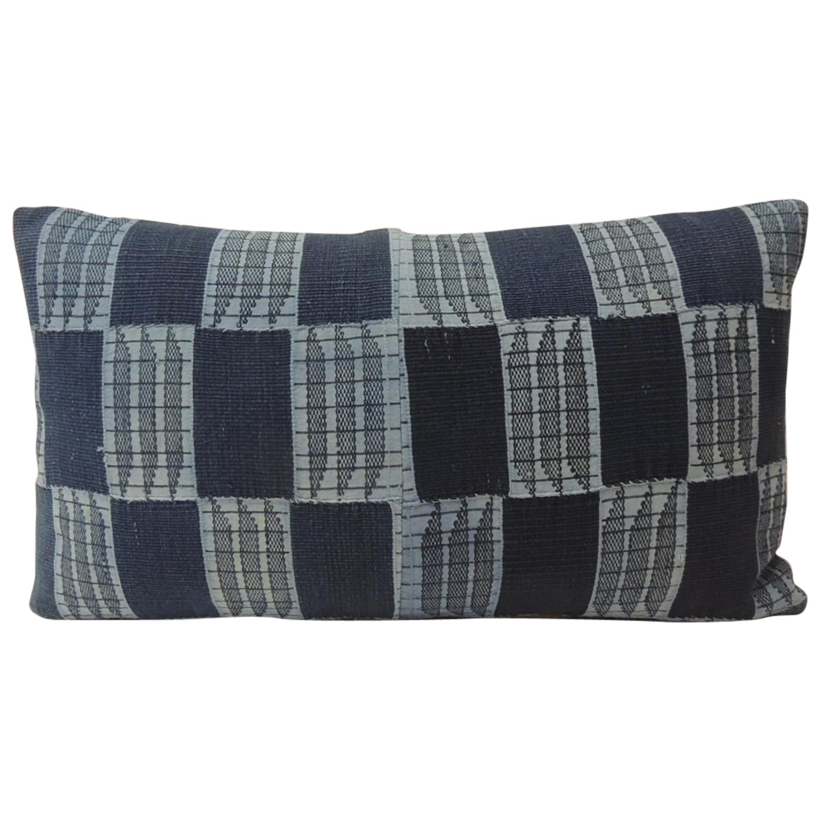 Vintage Indigo and Blue African Woven Pattern Decorative Lumbar Pillow