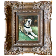 Vintage Fine Quality Original Oil Painting American Bulldog by French Artist Girard