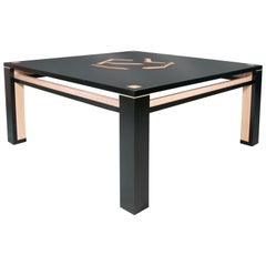 Large Black Illusionists Inlaid Square Parsons Style Modernist Coffee Table