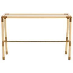 Cream-Colored Metal Console Table with Brass Details