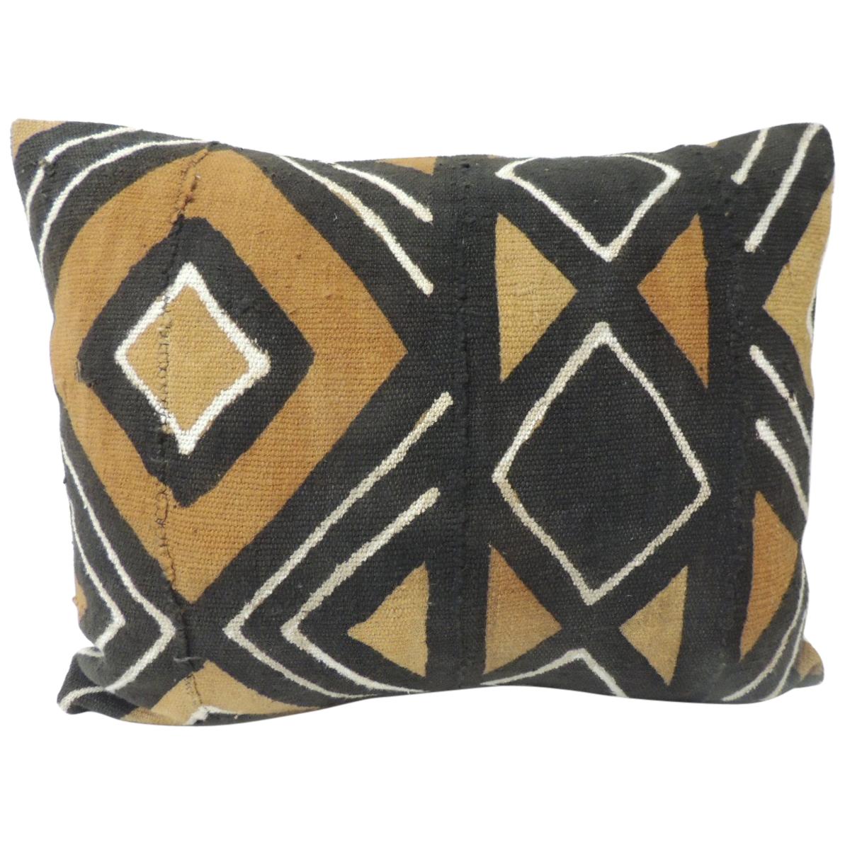 Vintage Yellow and Black African Kuba Embroidered Decorative Bolster