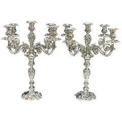 Pair of Antique Sterling Silver Five-Light Candelabra by Walker & Hall