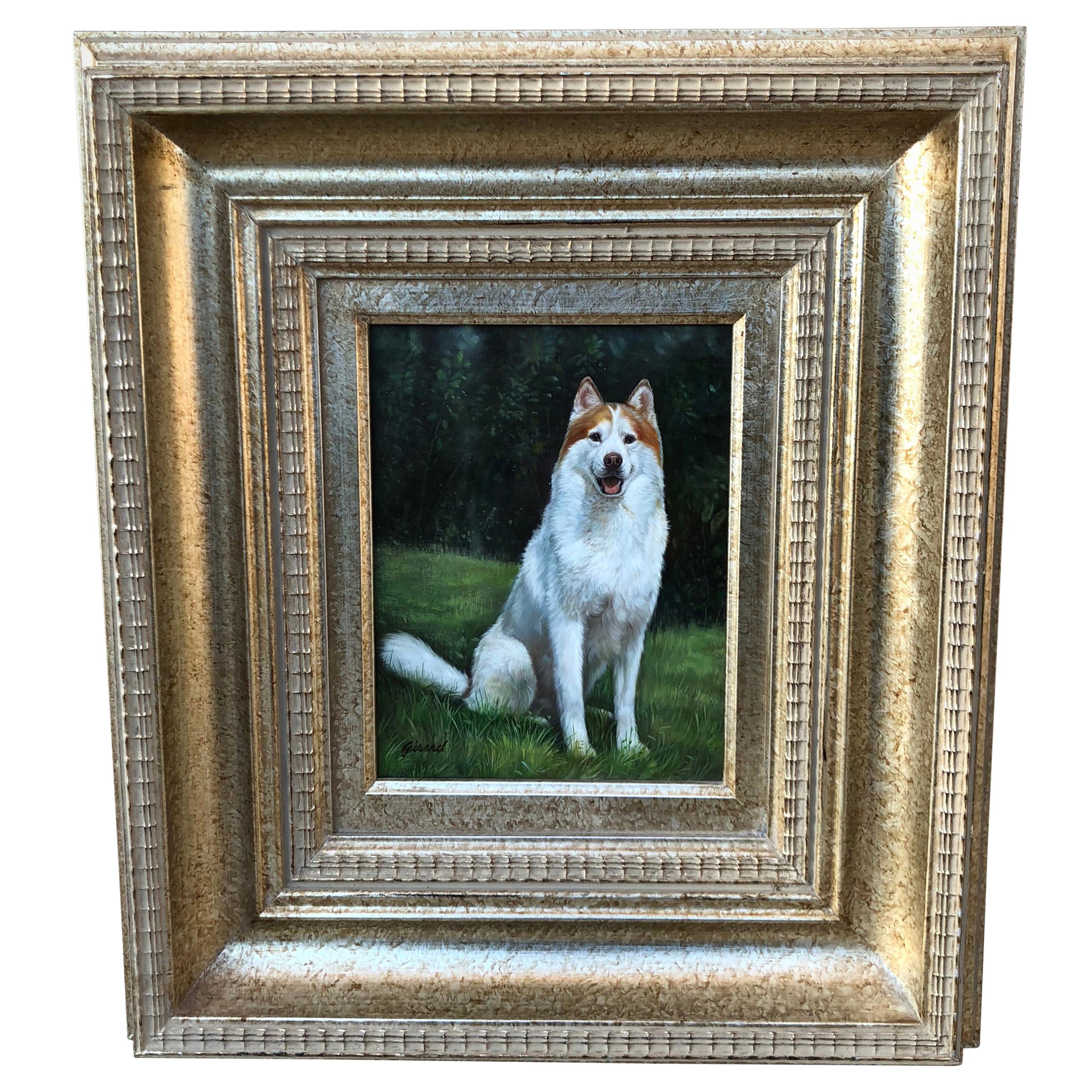 Excellent Quality Original Oil Painting of a Husky Dog by French Artist Girard