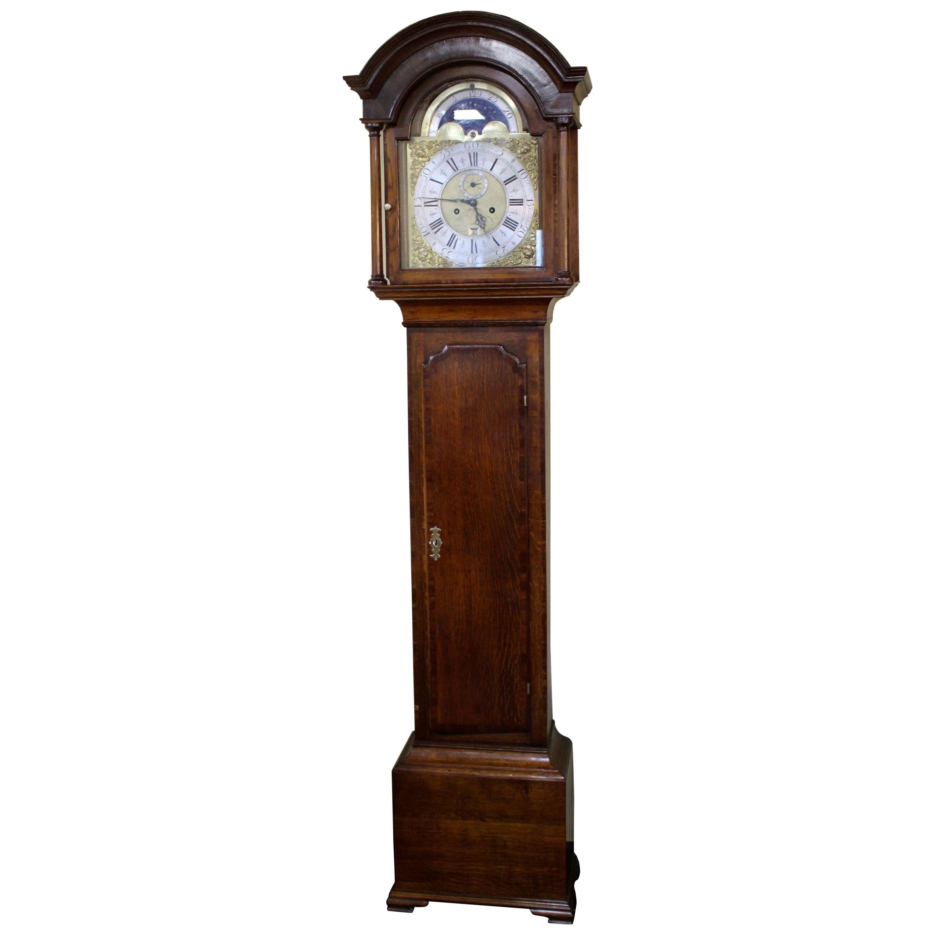 Mid-18th Century Eight Day Oak Longcase Clock by John Taylor of Manchester For Sale
