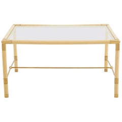 Cream-Colored Metal Square Table with Brass Details