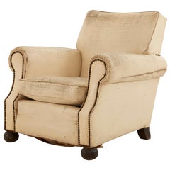 Cream Faux Leather Lounge Chair with Wood Bun Feet