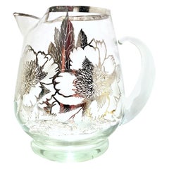Vintage 20th Century Blown Glass and Sterling Silver Overlay Beverage Pitcher by, Thorpe