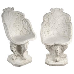 Antique Pair of Large Italian Garden Stone Chairs - Individually Priced