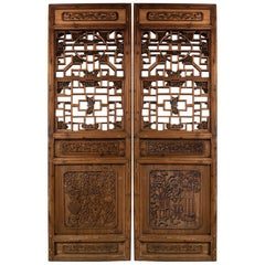 Antique Chinese Wooden Architectural Pair of Screen Doors