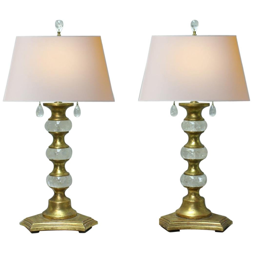 Pair Modern Style Rock Crystal and Giltwood Table Lamps
