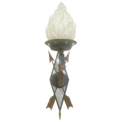 Pair of Wrought Iron and Mirrored Wall Mounted Lantern Sconces