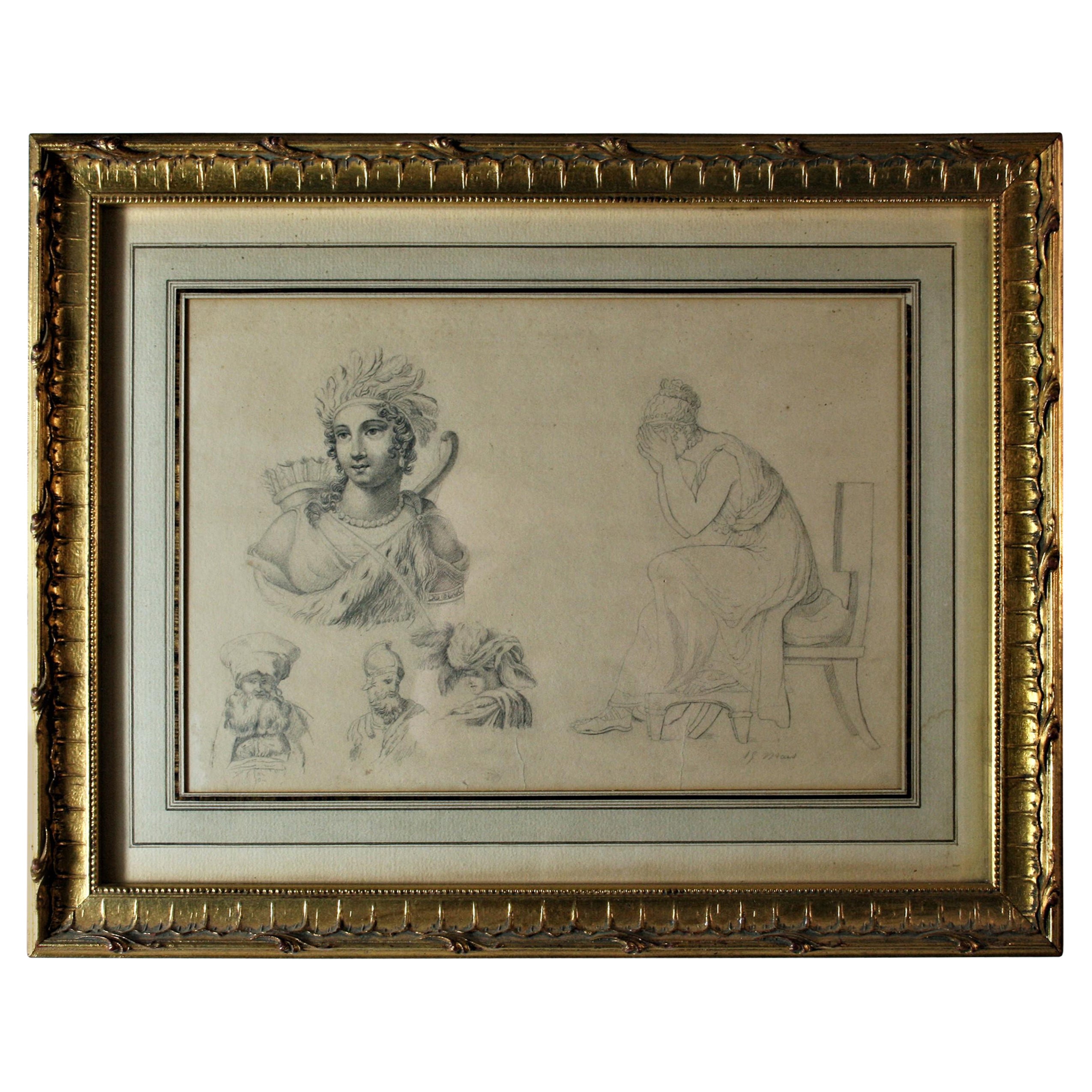 Preparatory Drawings Empire Antique Inspirations 19th Century For Sale