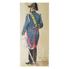 " Gendarme On Horseback " After Lalaisse Hand-Painted Watercolor 20th Century 