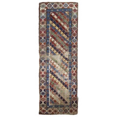 Handmade Antique Distressed Caucasian Gendje Rug, 1870s, 1B717