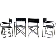 Fauteuils de directeur pliants style campagne en vinyle noir & Chrome Style Gae Aulenti