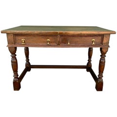 Italian 19th Century Oak Library Table or Writing Desk with Two Drawers