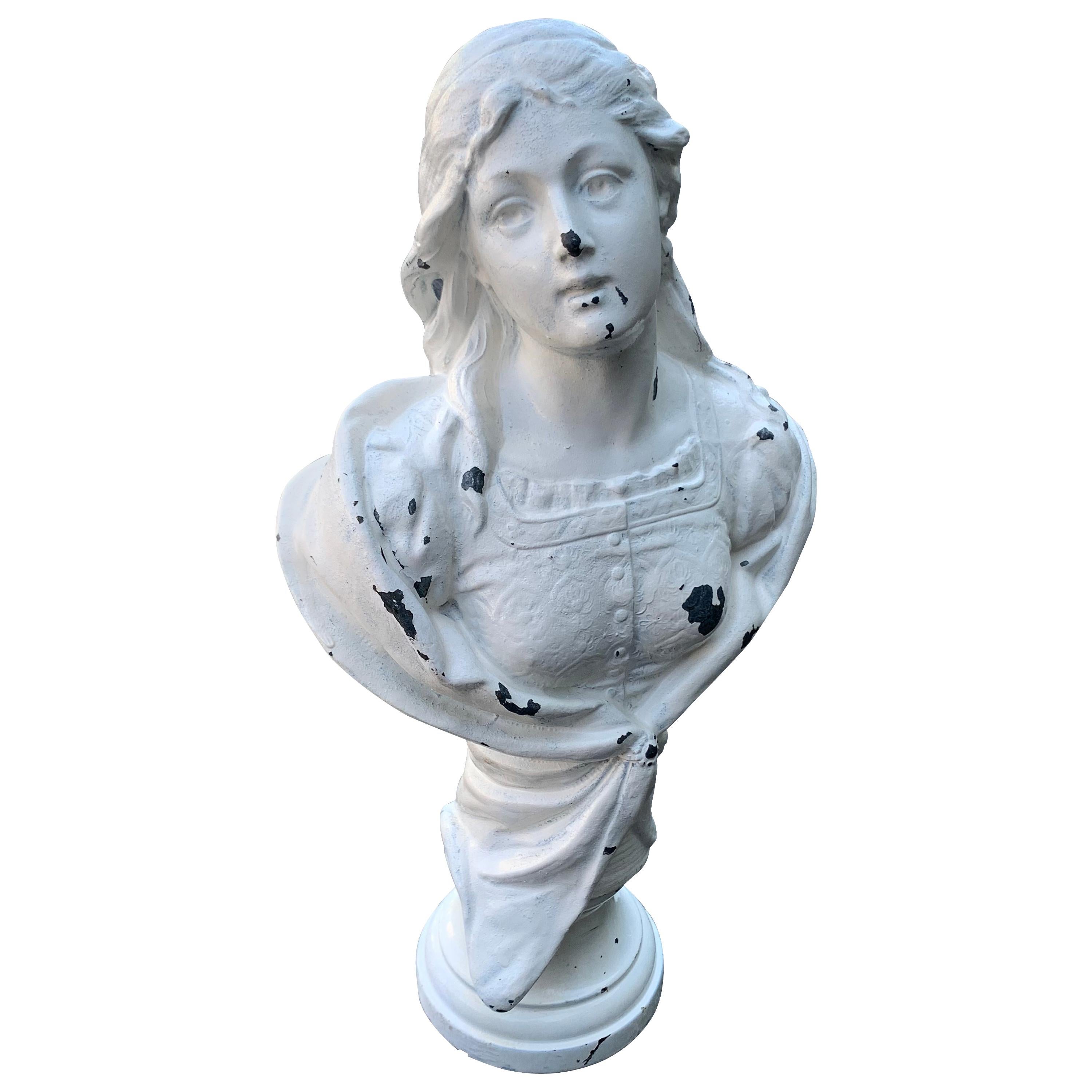 Small Cast Iron White Painted Statue of a Lady