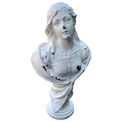 Small Cast Iron White Painted Statue of a Lady