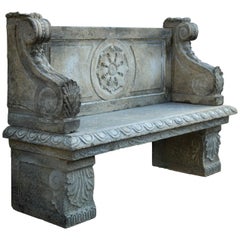 Italian Renaissance Style Bench Hand-carved in Limestone