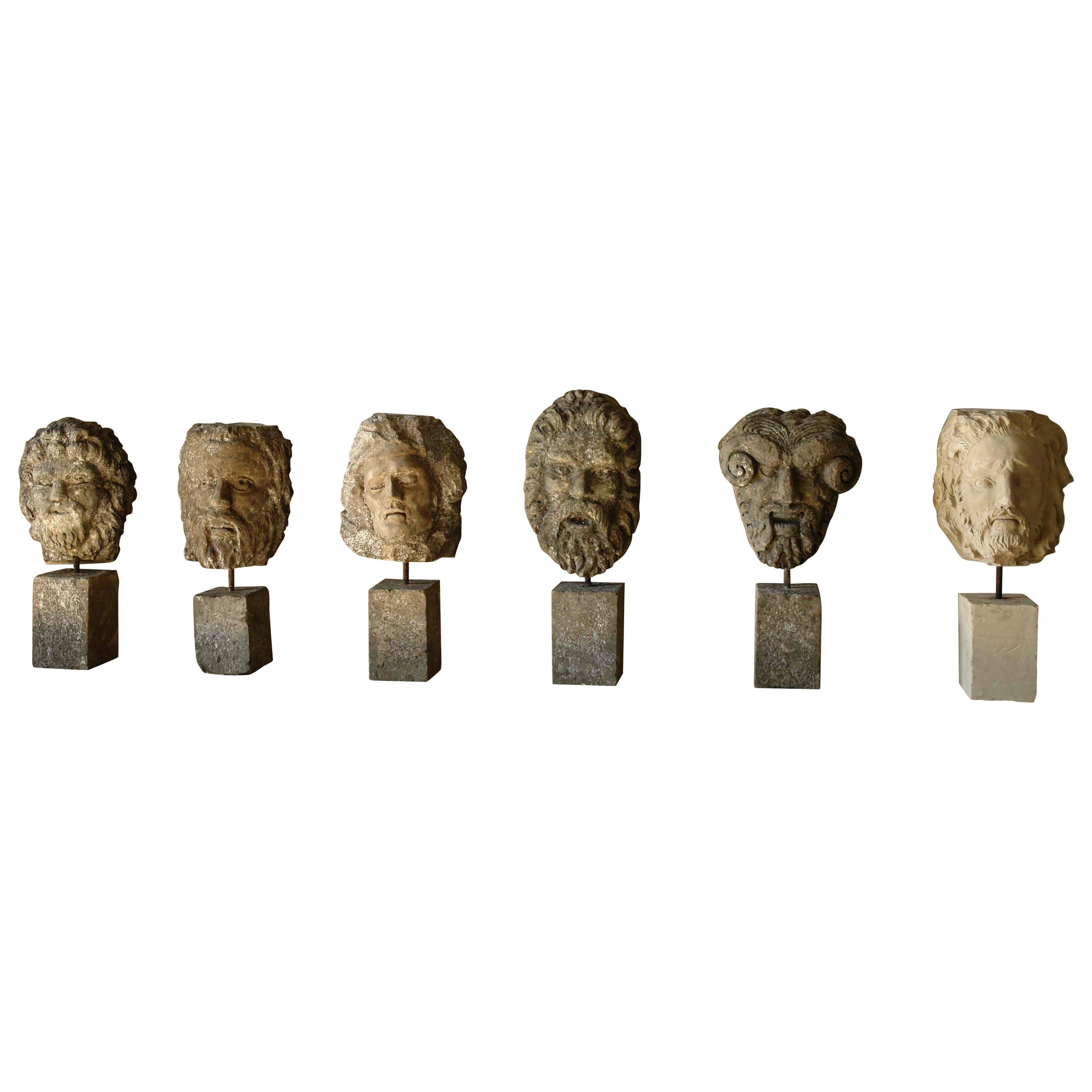 Collection of 6 Gods Head Statues Hand-Carved in Limestone, Late 20th Century For Sale